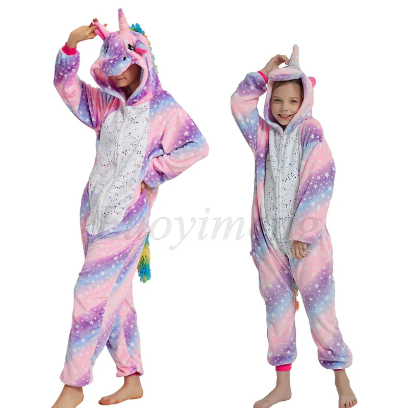 Zimné Anime Onesie Ženy Sleepwear Kigurumi Dospelých dámske Pyžamo Steh Panda Jednorožec Lev Cosplay Deti Chlapci Dievčatá Pijamas