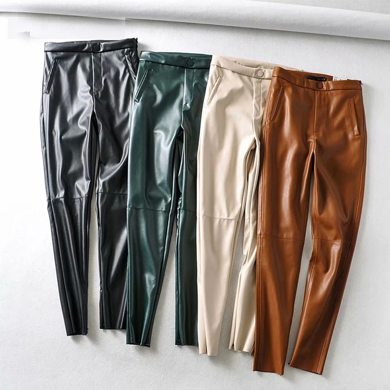 Zimné dámske pu kožené ceruzkou nohavice plus velvet teplo sexy pančuchové nohavice dámske jednofarebné bežné nohavice slim džínsy 2020 iny