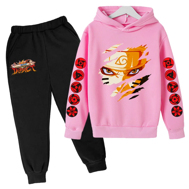 Zimu, Mikiny Naruto Bežné Tepláková súprava Anime Streetwear Hip Hop chlapec dievča Dlhý Rukáv, mikiny a nohavice 2 dielna sada Pulóver