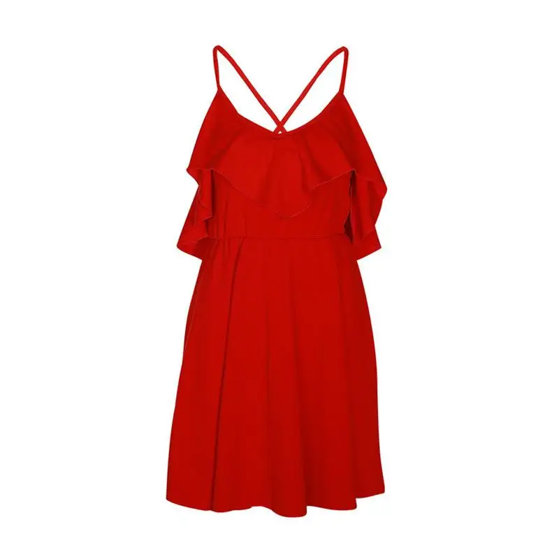 ZITY Lete Červená Vintage A-Line Šaty Ženy 'S 2020 Backless Kríž Šnúrkou Volánikmi Zväzok Pás V-Krk Mini Šaty