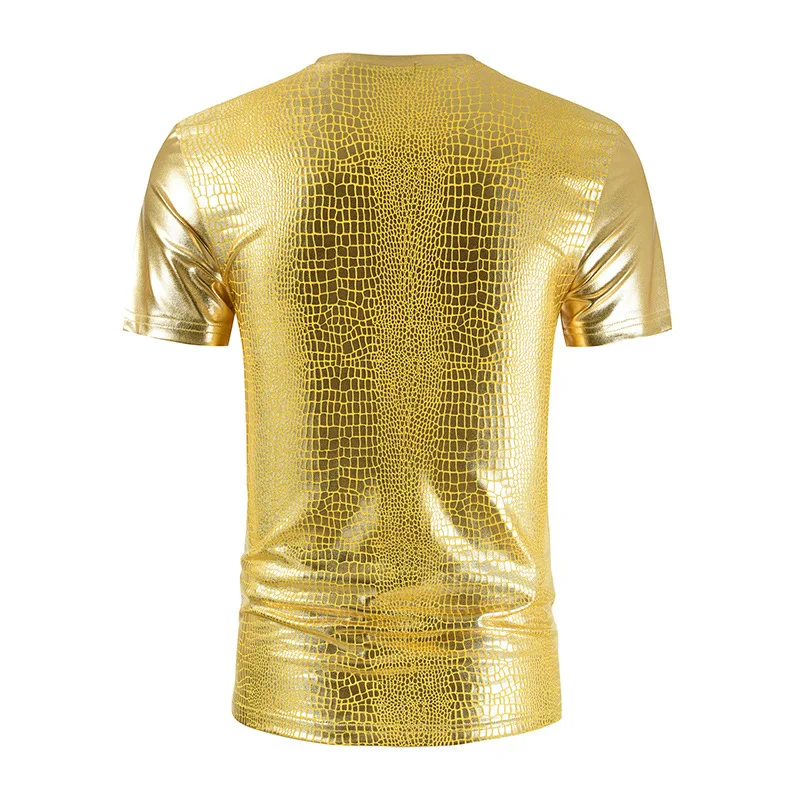 Zlaté Kovové Hadí Vzor Klub T-shirt Mužov 2020 Sexy Nové Krátke Rukáv V Krku T-Shirt Homme Prom Party Stage T Shirt Muž 3XL