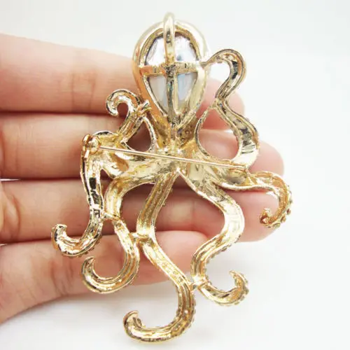 Zlatý Tón Jedinečný Hnedé Octopus Prívesok Brošňa Kolíky Drahokamu Crystal Zvierat Veľmi krásne, jedinečné dievča
