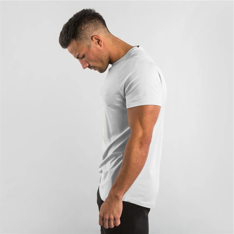 Značka telocvični oblečenie fitness tričko muži móda letné športové krátke sleeve t-shirt bavlna kulturistike svalové cvičenie tričko muž