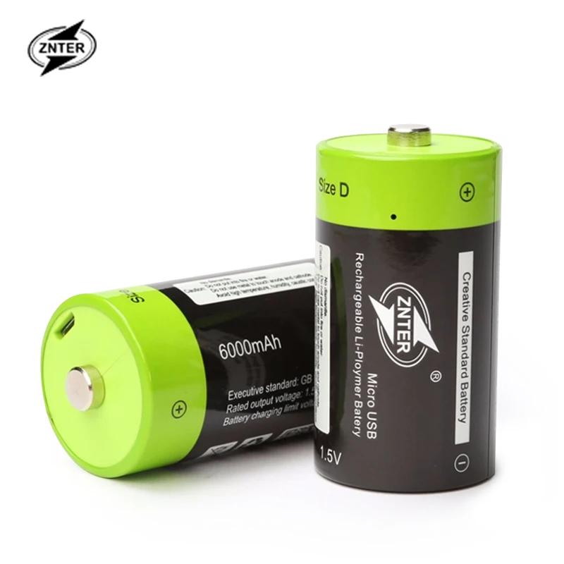 ZNTER 2 ks 1,5 V 6000mAh USB Nabíjateľné D Batérie Recyklujte Multifunkčné Nabitej Lítium-Polymérová Hrať A Zapojte