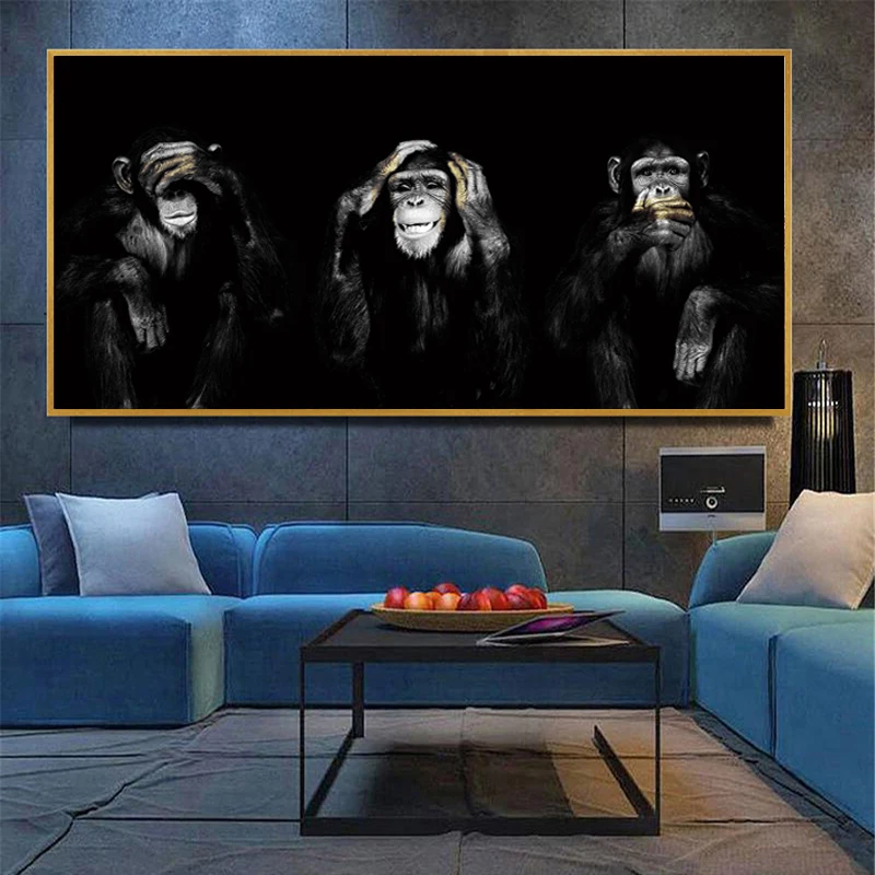 Čierne Opice Gorila Obrázky Zvierat Umenie Plagáty Vytlačí olejomaľba na Plátne, obrazov na Stenu Pre Obývacia Izba Domov Cuadros Dekor