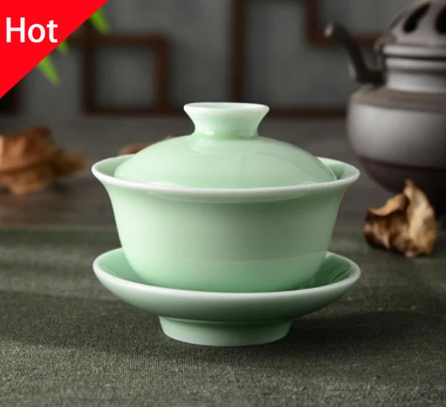 Čínsky Celadon gai wan čaj nastaviť Kosti Čína šálku Čaju Dehua gaiwan čaj porcelánu teacup čaj nastaviť pre Vysoko kvalitné kreatívne kanvica
