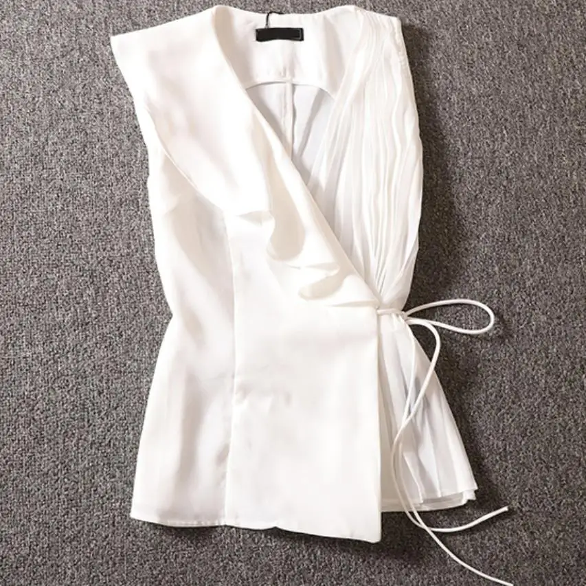 šifón tričko ženy bez rukávov lete roku 2020 nové módne kontrast farieb šitie vesta, blúzky, topy