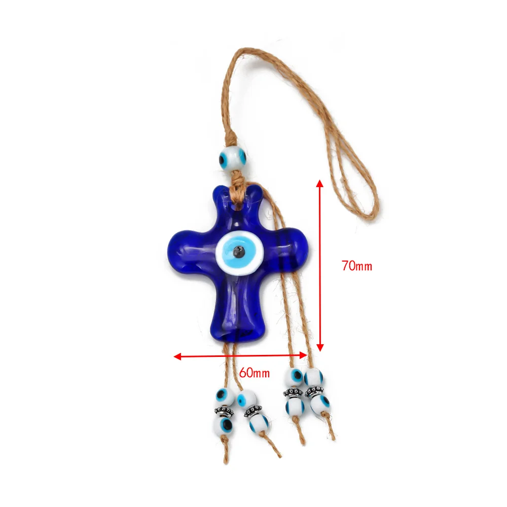 Šťastie Oko Sklenené Cross Blue Zlým Okom Keychain Lano Krúžok Auto Kľúčov Kľúč Reťazca Držiak na Stene Visí Šperky pre Ženy, Mužov LE243