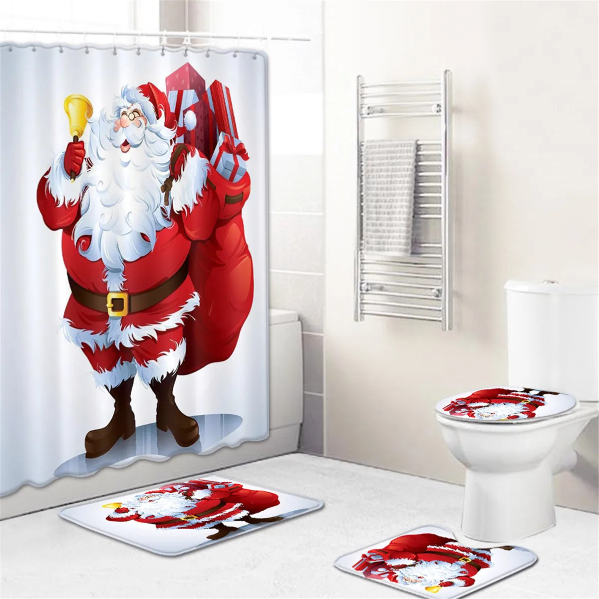 Šťastné A Veselé Vianoce, Kúpeľňa Nastaviť Snehuliak Santa Claus Elk Vzor Nepremokavé Sprchový Záves Wc Kryt Mat Non Slip Koberec Domova