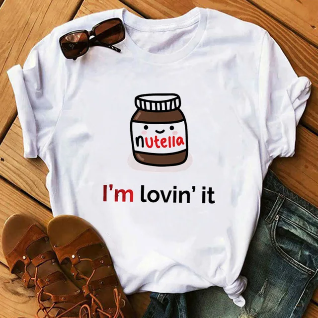 Žena Tshirts Nutella Tlač Estetické Grafické T-košele, Krátky Rukáv Plus Veľkosť Posádky Krku Cartoon T Shirt 90. rokov Harajuku Topy Čaj