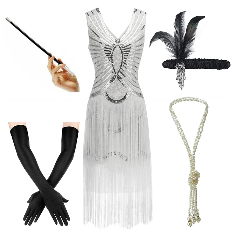 Ženské Plus Veľkosť Gatsby Sequin Art Deco Black Krídlovky Šaty 1920 V Krku Korálkové Lemovaný Veľký Gatsby Šaty