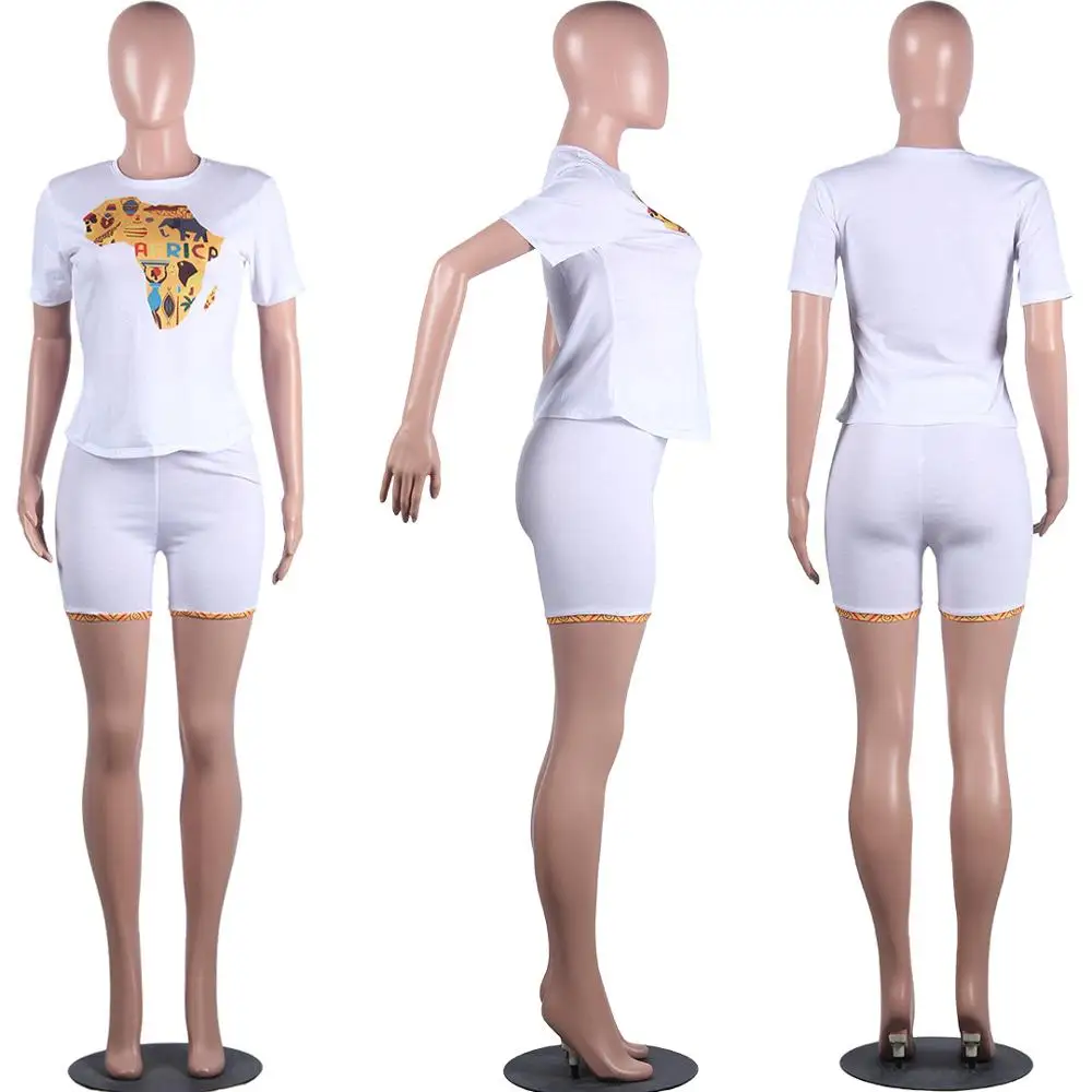 Ženské vytlačené dva-kus Afriky mapu kolo-krku-krátke rukávy T-košele a šortky nastaviť -- nové letné módy tepláková súprava 2020
