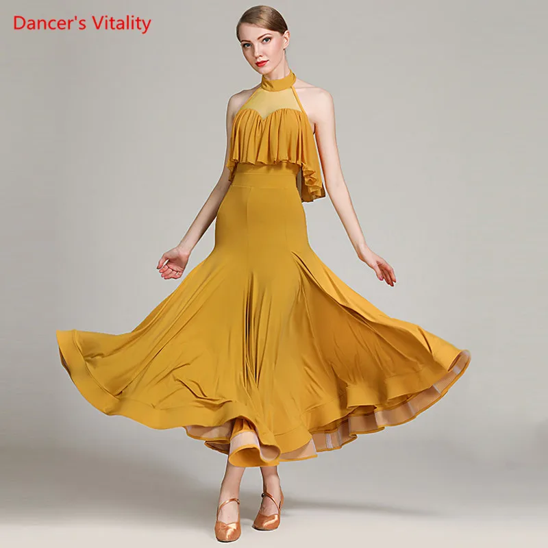 Ženy Ballroom Dance Šaty 2018 Nové Dospelých Bez Rukávov Volánikmi Šaty Štandardné Sála Valčík Samba Tanečné Predstavenie Kostýmy