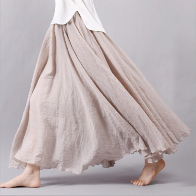 Ženy Bielizeň Bavlna Dlhé Sukne Elastický Pás Skladaný Maxi Sukne Pláži Boho Vintage Letné Sukne Faldas Saia