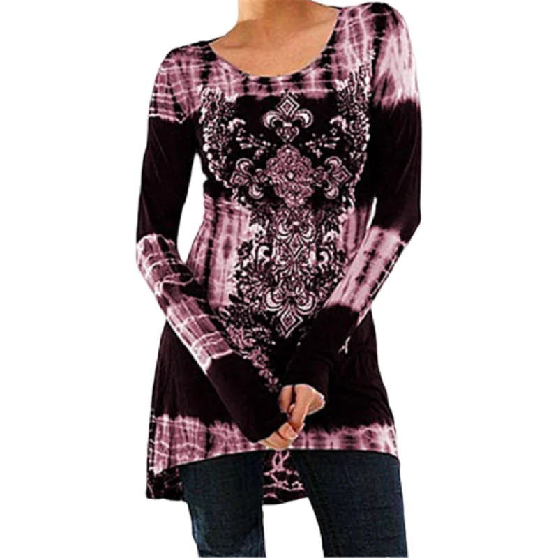 Ženy Jar Jeseň 2020 Tričko Bežné Dlhý Rukáv Topy Tees Digital Print T-Shirt O-krku Voľné Plus Veľkosť 5XL Dlhé Košele Femme