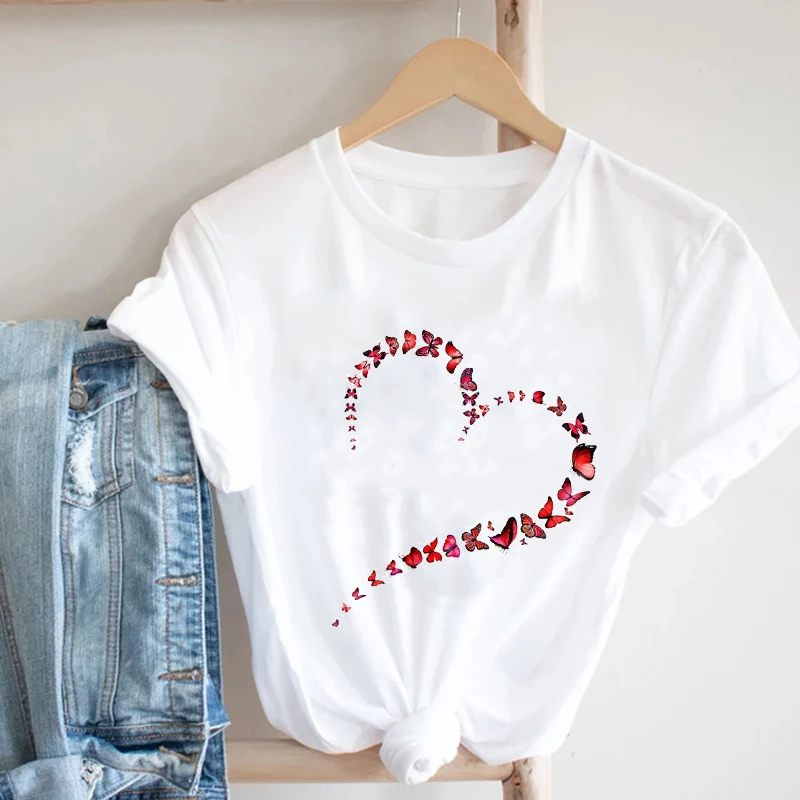 Ženy Milujú Akvarel Kvet Kvetinový Kawaii Valentine Jar Leto Módne Oblečenie Tlač Tee Top Tričko Žena Grafické T-shirt