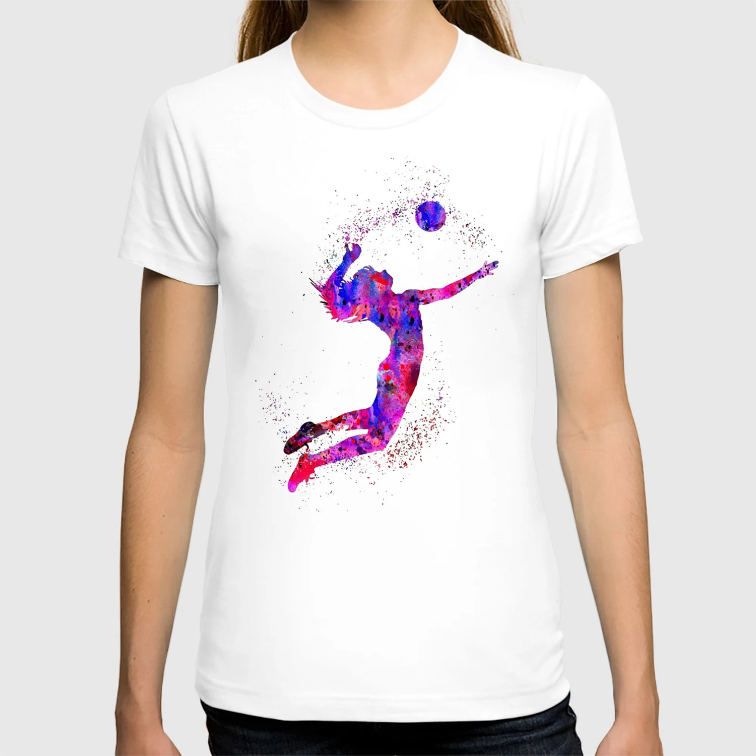 Ženy Oblečenie 2020 Akvarel Volejbal Dievča Grafické Tlač Tričko Femme kórejský Štýl T-shirt Žena Tumblr Topy Tee Streetwear