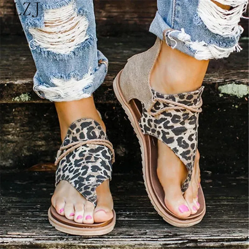 Ženy, Sandále Leopard Tlač Letné Topánky Ženy Veľké Veľkosti Andals Ploché Dámske Letné Topánky Sandále Mujer 2020 35-43