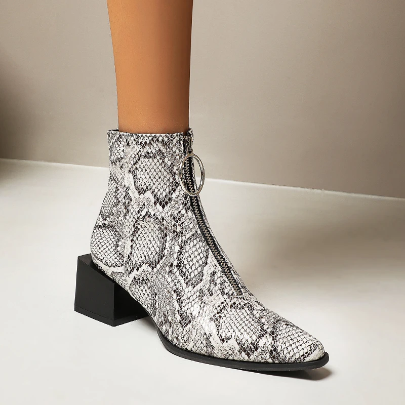 Ženy členková obuv plus veľkosť 22-28 cm dĺžka jeseň a v zime plyšové Plastický serpentíny kameň vzor topánky pre ženy, 4 farby
