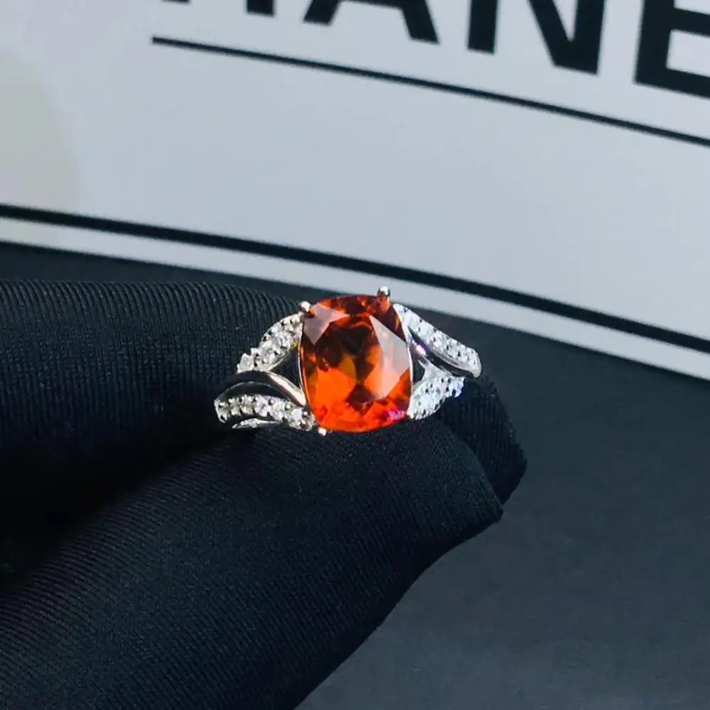 Živé Orange Granát krúžok doprava Zadarmo Prírodné real red garnetRing 925 sterling silver Jemné šperky