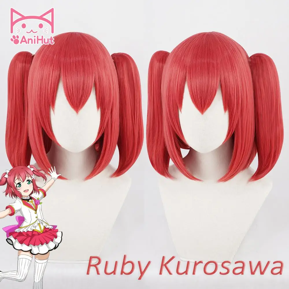 【Anihut] Vyzýva Ruby Kurosawa Cosplay Parochňu Lásku Žiť Svitu Ženy Červené Syntetické Vlasy Kurosawa Ruby Parochňu