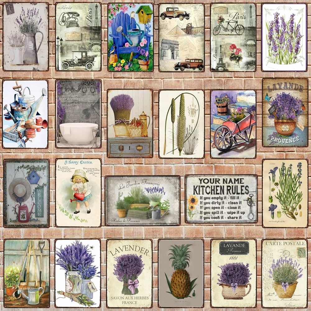 【YZFQ] vyzýva Lavanda Vintage Kvety Známky Doska, Kov Záhrada Pravidlá Vintage Stene Panel Home Art Retro Dom Dekor 30X20CM DU-7809B