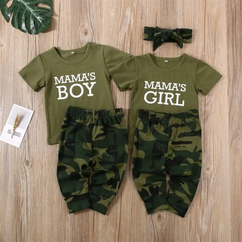 0-24 Mesiacov Twin Detské Oblečenie 2020 Letné Krátke Sleeve T-Shirt Pre Dievčatká Oblečenie Kamufláž Nohavice Novonarodených Chlapcov, Oblečenie Sady