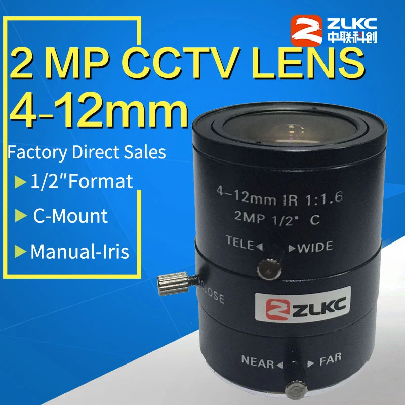 1/2-inch Mount C 2 Mpix 4-12mm Manual Iris objektív FA / Stroj Videnia šošovky Varifokálny HD CCTV Kamera, Objektív optický objektív ZLKC