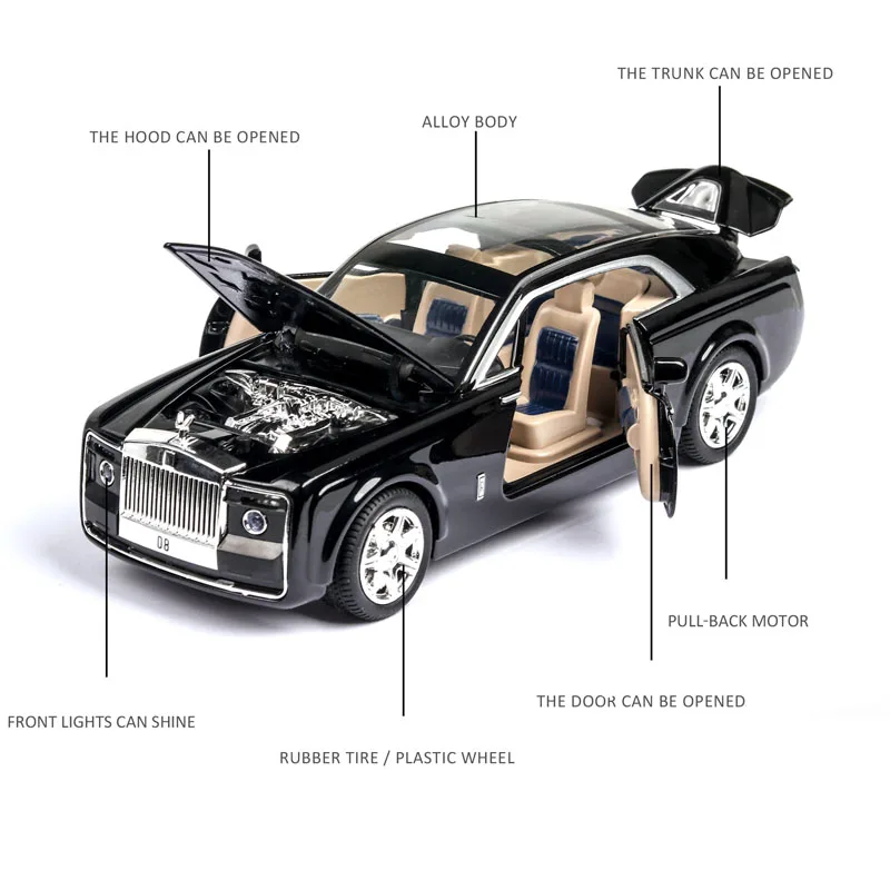 1:24 Rolls Royce Phantom Modelu Auta Zliatiny Diecast Hračky Zvuk, Svetlo, Vytiahnuť Späť Pre Deti Auto Dar, Zbierka Hračiek CT0049