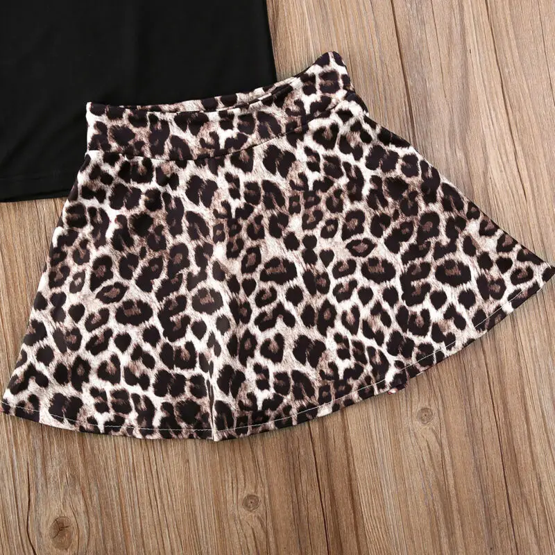 1-6Y Batoľa, Dieťa, Dieťa Dievčatá Leopard Oblečenie Nastaviť Volánikmi Jedného Pleca Topy + Luk Sukne Oblečenie Letné Kostýmy Deti Oblečenie