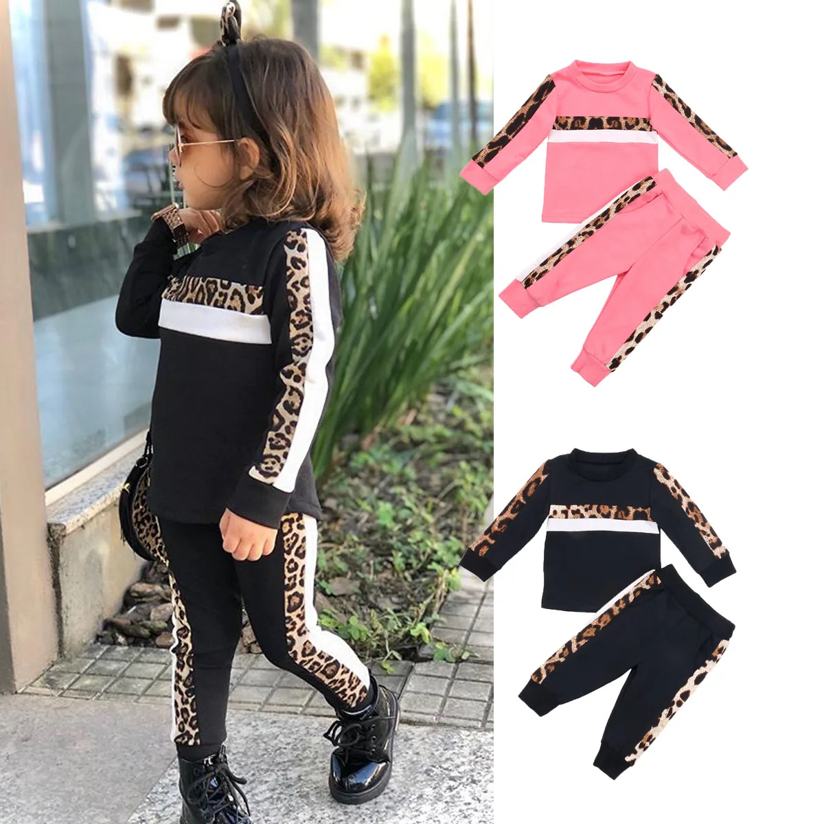 1-6Y Dievčatá Oblečenie Sady 2020 Jeseň Zima Batoľa Oblečenie Dievčat Deti Leopard Tlač Tepláková súprava Pre Deti, Oblečenie