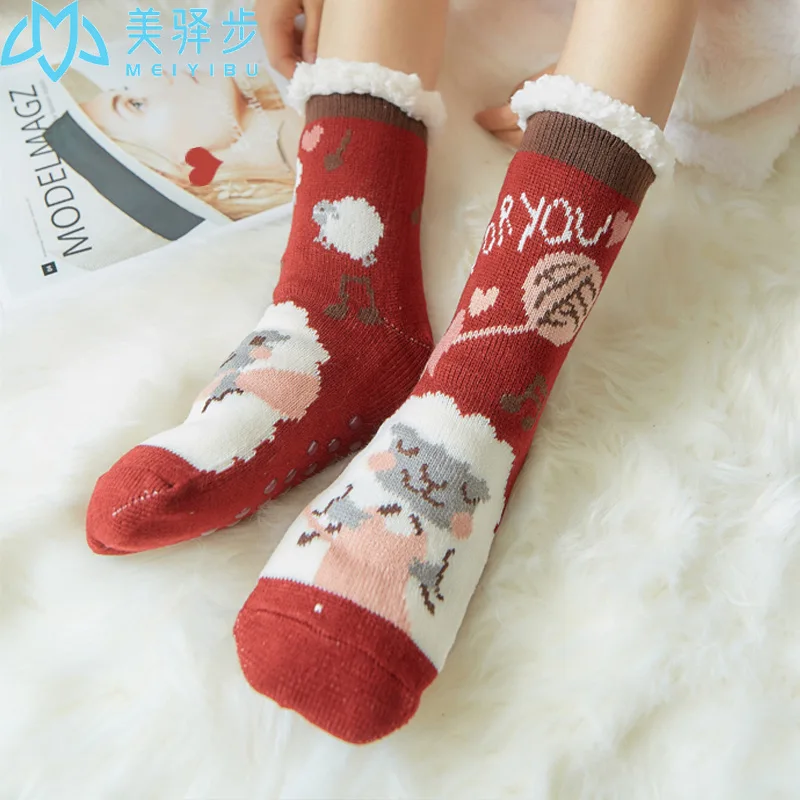 1 Pár Hrubé Teplé Podlahy Ponožka Non-slip Domov Žena Poschodí Ponožky Vianočné Darčeky Cartoon Koberec Ponožky na Zimné