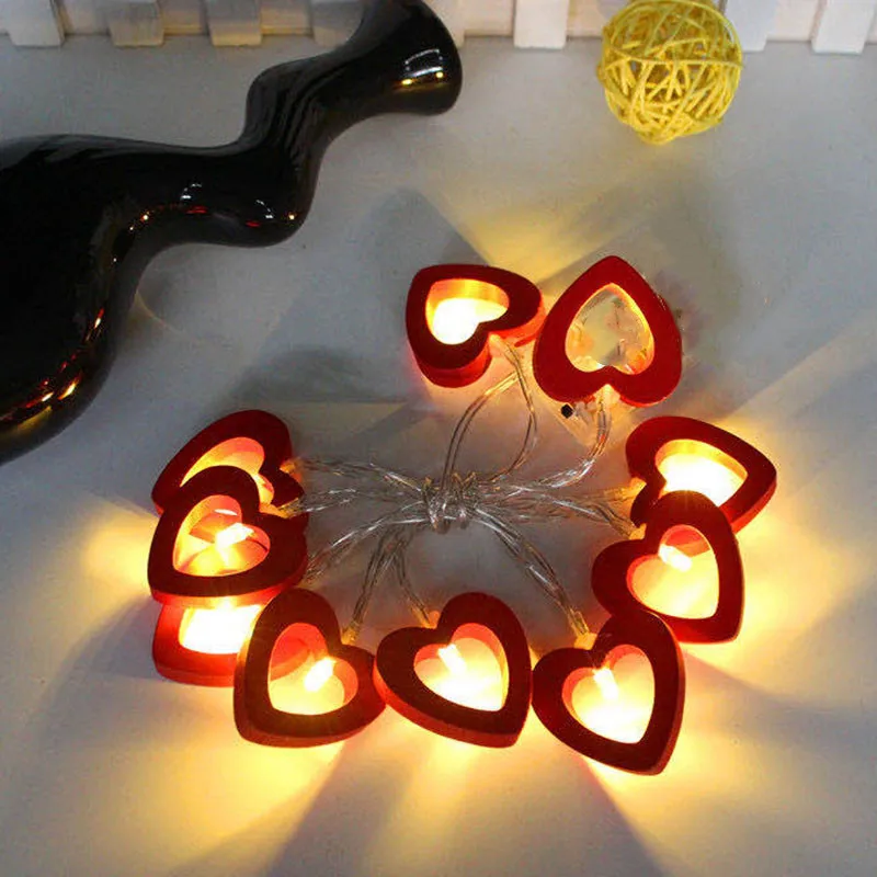10/20/30/50/100M LED v tvare Srdca String Svetlo Červená Drevené Lampa Valentína Víla Svetlo Vianočné Festival Strany Svadobné Deco