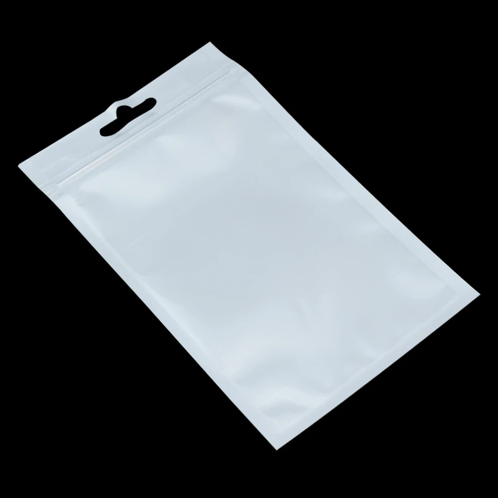 1000Pcs Biely priehľadný Plastový Zip Lock Malé Poly Package Taška s Zavesiť Otvoru na Zips, samostatné Tesnenia Vodotesný Obal Vaku