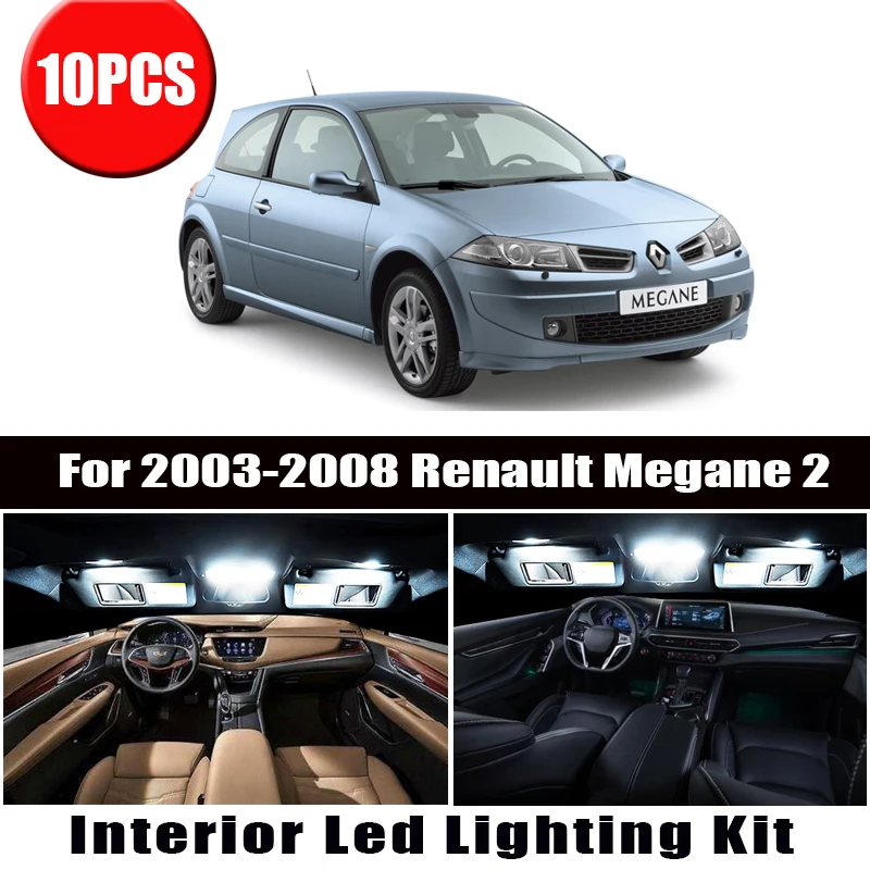 10pcs Canbus bez Chýb LED Žiarovky Čítanie Dome batožinového priestoru Svetlo Interiéru Auta Pre 2003-2008 Renault Megane II 2 MK2 špz Lampa