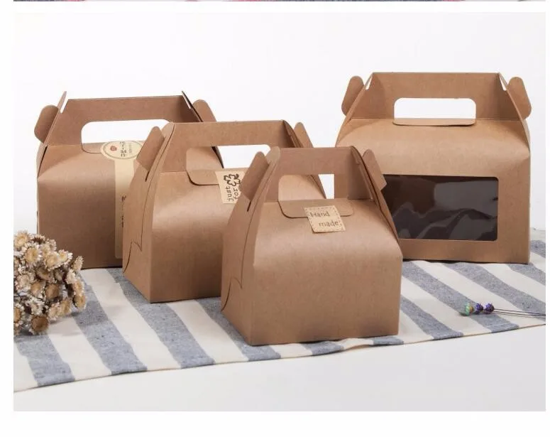 10pcs Hnedá/Biela Cupcake box Kraft papier tortu krabice a obaly s rukoväť Svadobný dar, box Balenie box