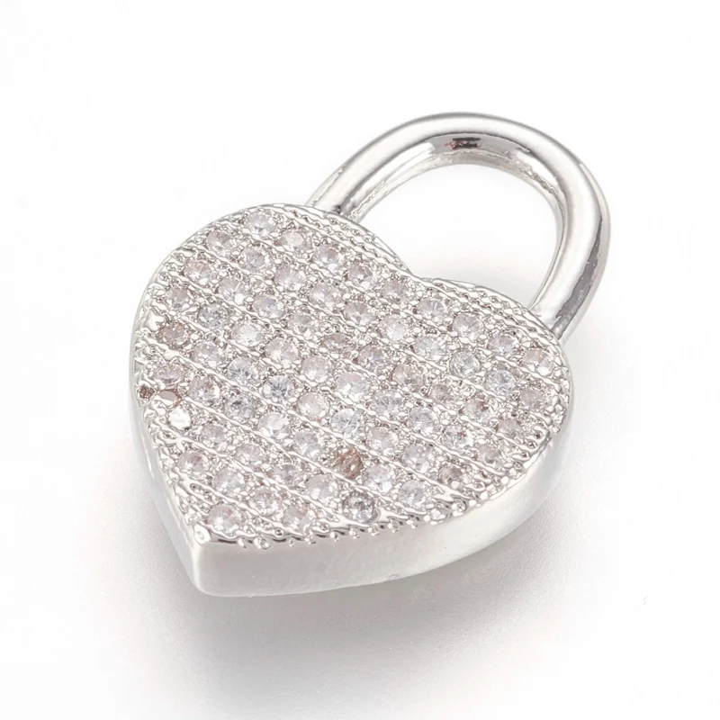 10pcs Mosadz Micro Pave Cubic Zirconia Prívesky Charms Srdce Visiaci zámok na Šperky, Takže DIY Príslušenstvo 20x14x3.5 mm Otvor: 6x6.5 mm