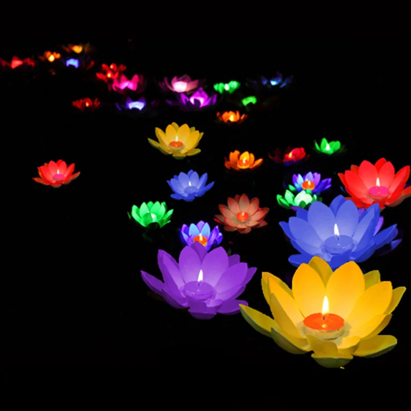 10pcs Plávajúce Lotus Svetlo Bazén, Rybník Záhrada Vody Kvet svetlo s sviečka, Lampa narodeniny, svadobné dekorácie