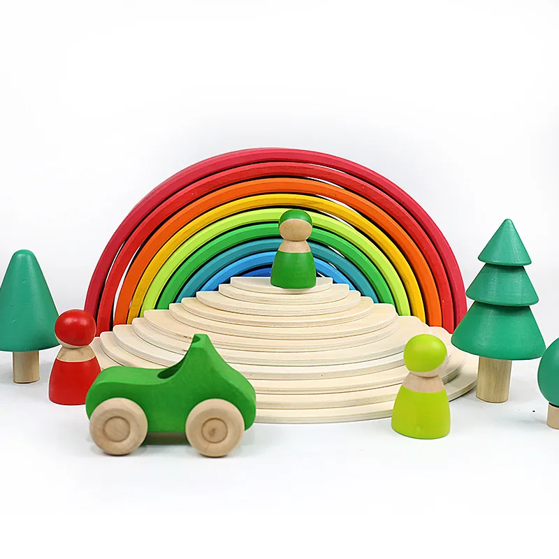 12 kusov veľkých rainbow stavebné bloky, farebné drevené stavebné bloky 3-6-8 rokov detské hračky darček k narodeninám