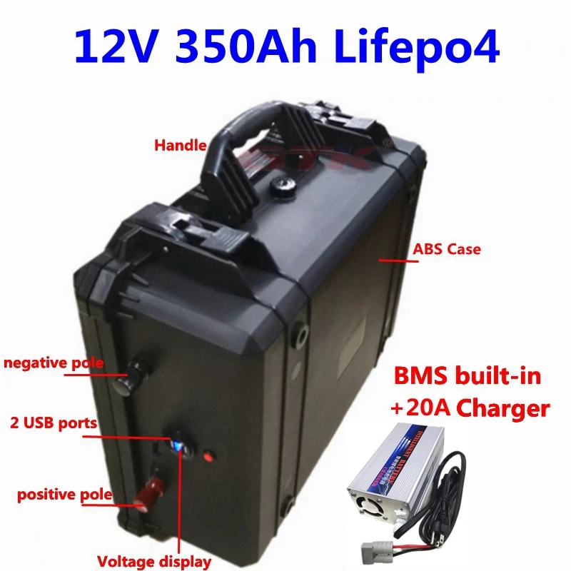 12V 350Ah LiFepo4 batérie s BMS pre UPS RV karavany obytné morských táborníci vonkajšie napájanie skladovanie energie+20A Nabíjačky