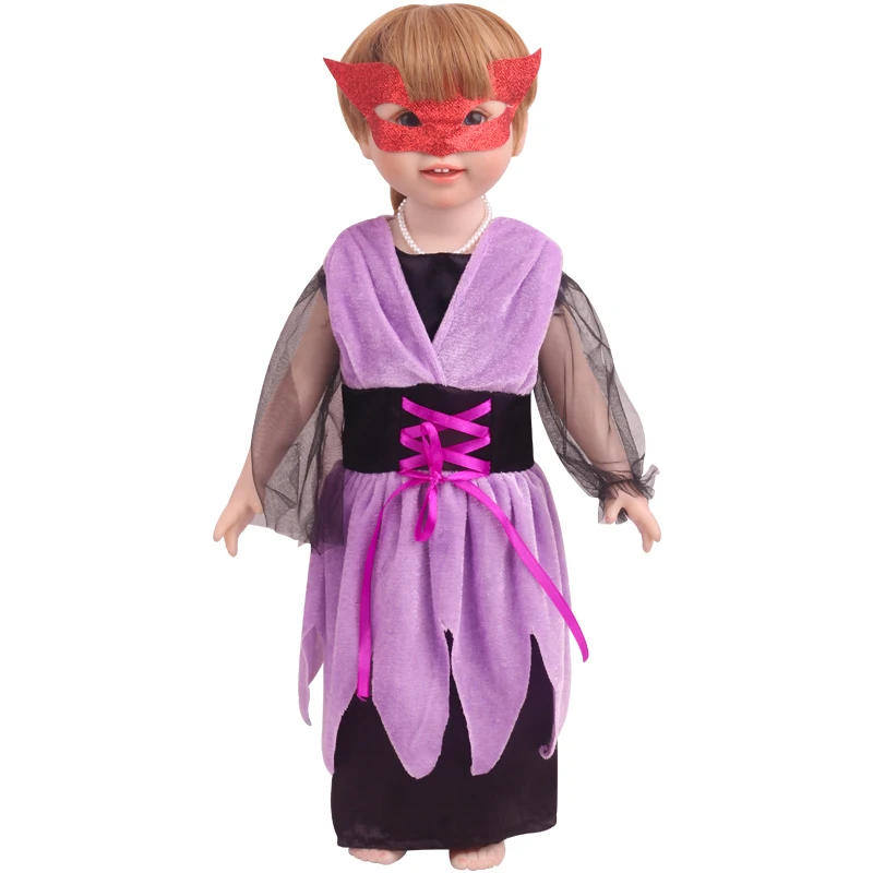 18-palcové Dievčatá bábiky oblečenie Nové Halloween fialová čarodejnice oblečenie + klobúk Americkej nové narodený šaty Detské hračky fit 43 cm baby doll chybe c810