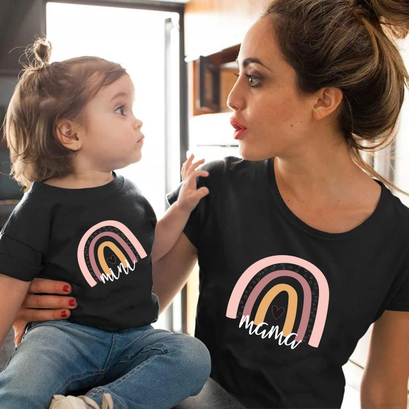 1pc Fashion Mama a Mini Rainbow tlače Rodiny Zodpovedajúce T-tričko Krátky Rukáv Rodiny Vzhľad T-shirts Matka a Dcéra Oblečenie