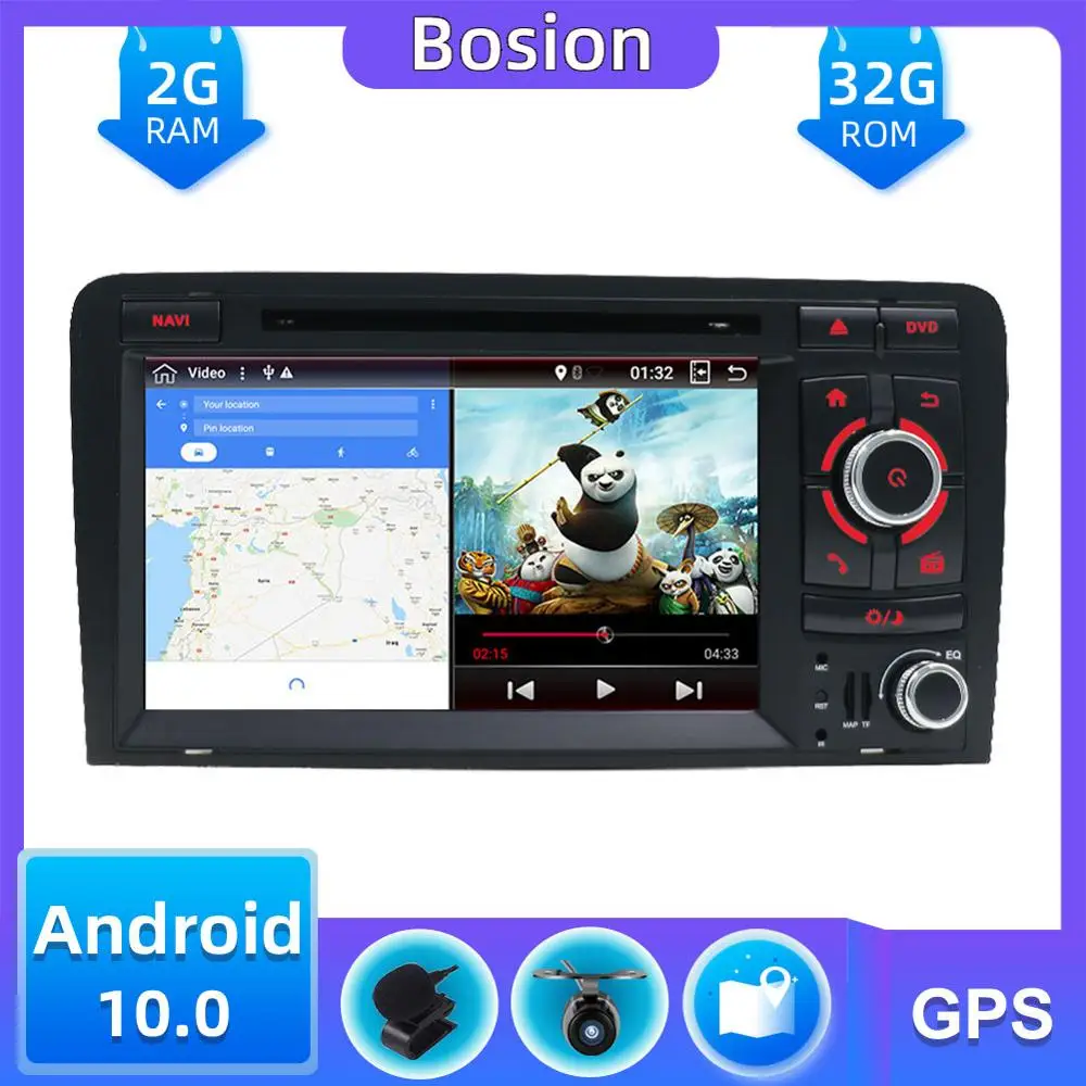 2 din Auto, Multimediálny Prehrávač, Android 10.0 Pre Audi A3 8P S3 RS3 Sportback 2003-2011 autorádia gps Bluetooth OBD DAB Wifi SWC 32G