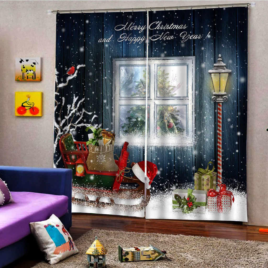 2 ks Polyester 3D Veselé Vianoce Okna Záclony Závesy pre Domáce Obchod Office Dekorácie
