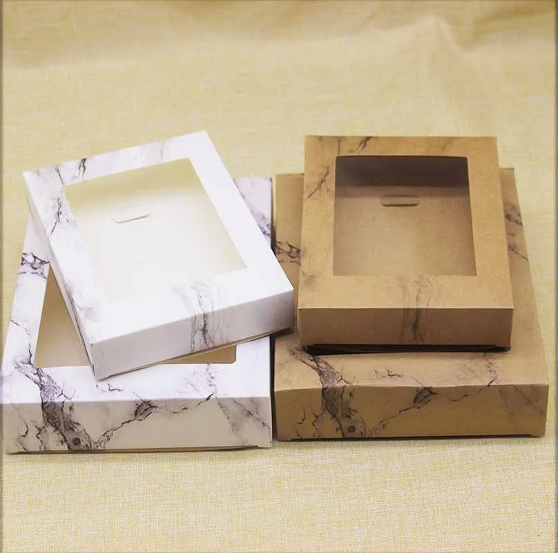 2 veľkosti marbling darčeky package box s oknom Vintage kraft /čierna/biela papierová krabica na svadobné koláčiky tortu vianočné láskavosti Dekor
