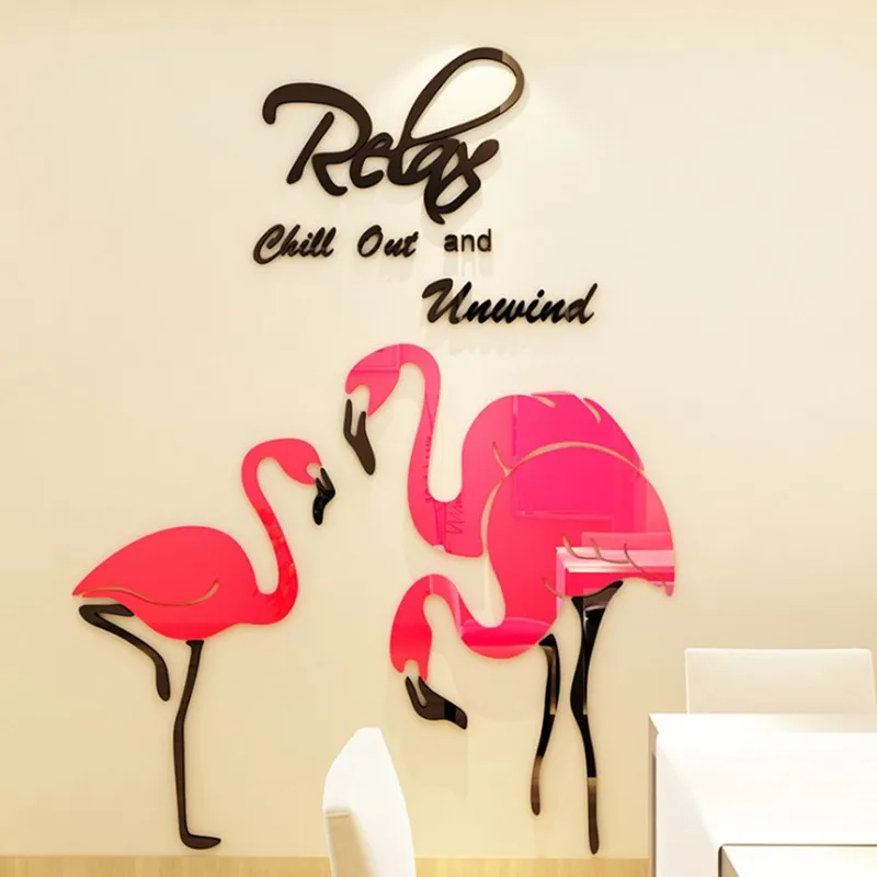 2 Veľkosti Multi-Kusy Flamingo Vták Vzor 3D Akrylové Dekorácie na Stenu-Nálepky DIY Stene Plagát Domova Spálňa Wallstick