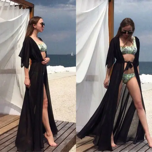 2019 lete pevné Pláži kaftan Šifón Elegantné Ženy Sexy Pláži Plavky Pevné Bikini zakryť Dlhé Šaty, plavky Plávať Nosenie