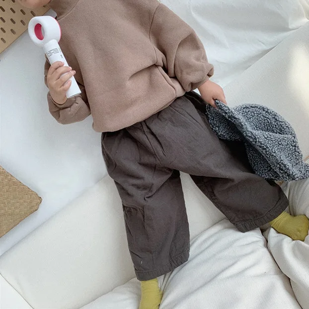 2019 nové zimné detské oblečenie kórejská verzia voľné rameno slip jednoduchá, čistá farba high-golier velvet ochranný oblek