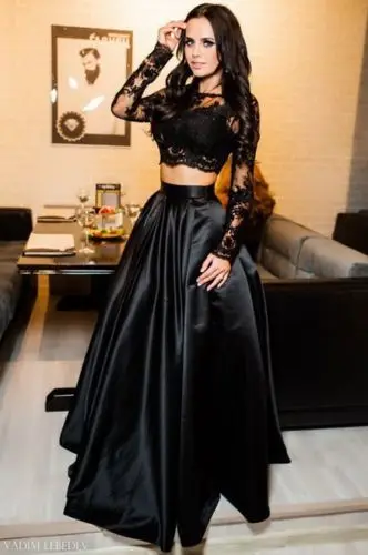 2019 Nové Čierne Dlhé Sukne 2ks Sexy Ženy, Elegantné Formálny Ples Dlhé Šaty Večerné Party Čipky Topy Dlho Maxi plesové Šaty, Sukne Hot