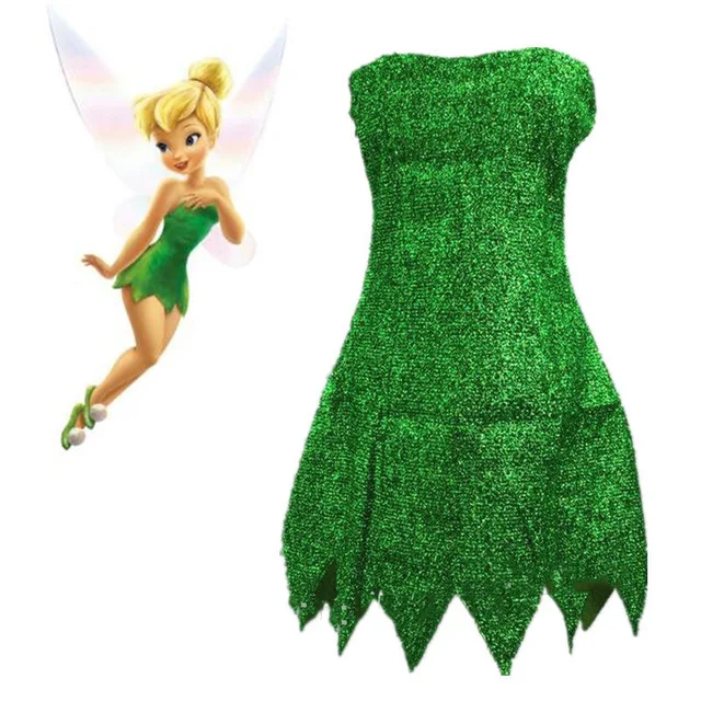 2019 Nové Škriatok, Víla Cosplay Kostým Tinker Bell Zelená dospelých Tinkerbell Šaty Halloween Party Sexy Cosplay Mini Šaty S Parochňu